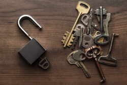 several keys on a wood table